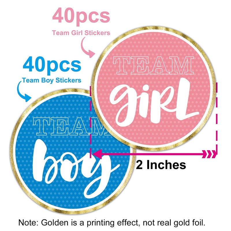 Mr.Mug Gold Gender Reveal Stickers, Team boy or Team Girl Baby Shower Sticker Labels, Perfect Gender Reveal Party Supplies, Baby Shower Party Favors, Pink or Blue, 80 Pack, 2 Inches. - Image 2